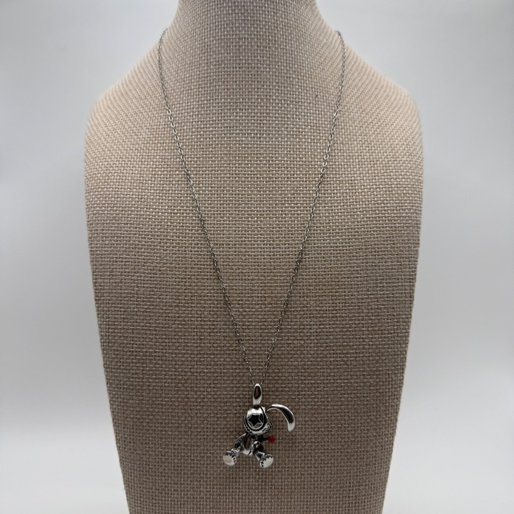 Voodoo Bunny  Y2K Emo Goth Stitched Rabbit Pendant Necklace OS Silver Tone